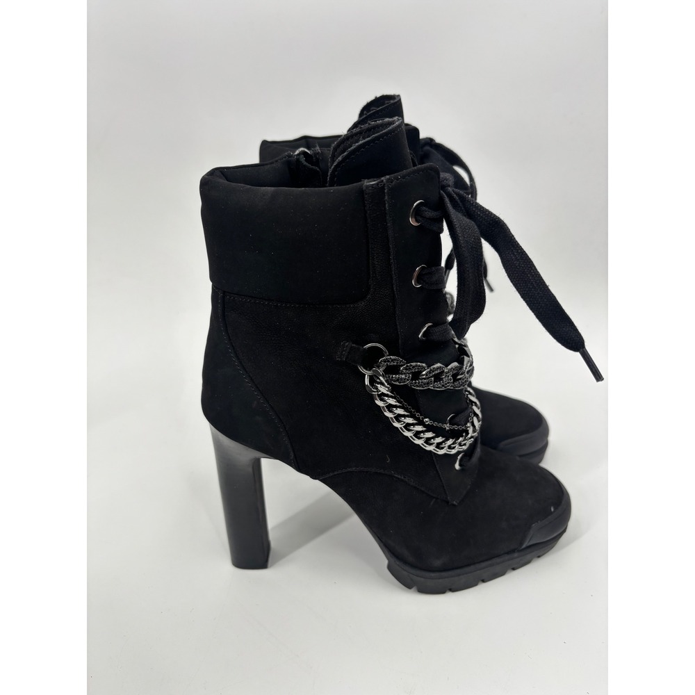 Karl Lagerfeld Viviana Ankle Boots Womens 8.5 Black Chain Combat Heel Goth Edgy